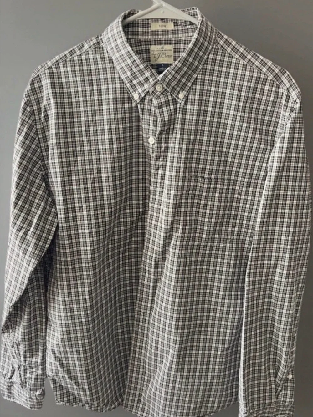 J.CREW Men’s Slim Fit Shirt L 100% Cotton Plaid Plum Maroon Grey Grid Checked